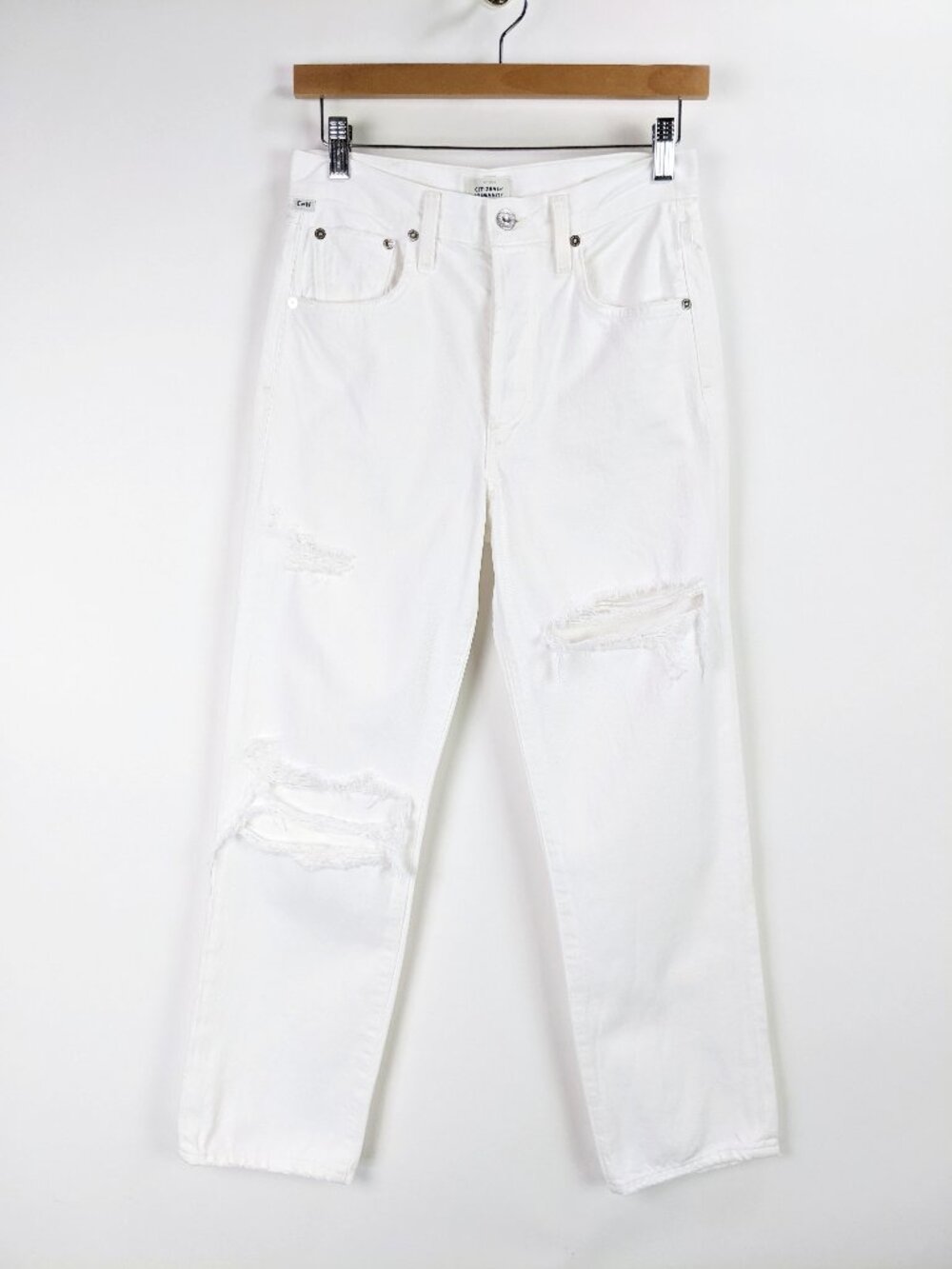Citizens of Humanity Premium Vintage Emery Crop Distressed White Jeans Size 23